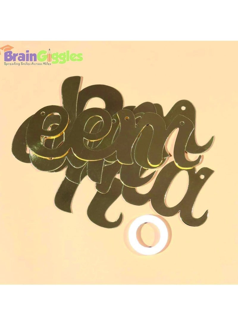 BrainGiggles شريط زينة رمضان كريم مبارك من برين غيغلز - علم زينة العيد، زينة حفلات رمضان المعلقة - ذهبي - Image 3